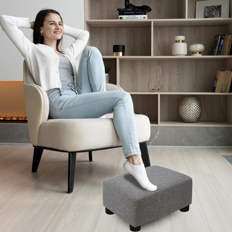 CAROLMADE Pouf صغير مع أرجل تحت المكتب لراحة القدمين لغرفة المعيشة وغرفة النوم والمكتب، لون كتان رمادي - Image 4